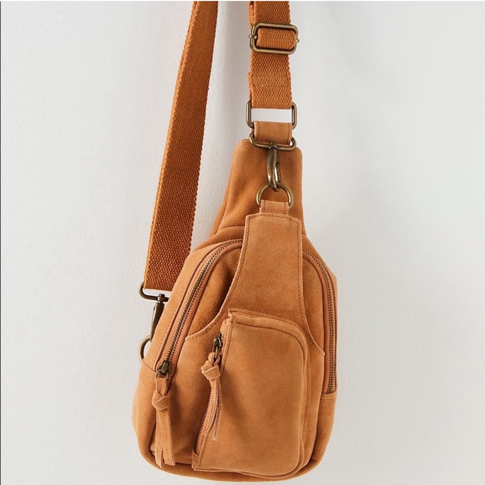Free People Hudson Sling suede bag with many compartments storage bohemian